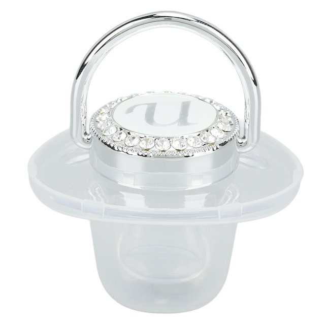 With Silicone Baby Pacifier Silver A-Z Letters Safe BPA Free One Piece Seamless Pacifier with Lid for Infant 6-18 Months