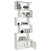 Costway 1 PC Bookshelf w/Cabinet 6-Tier S-Shaped Bookcase Storage Rack White