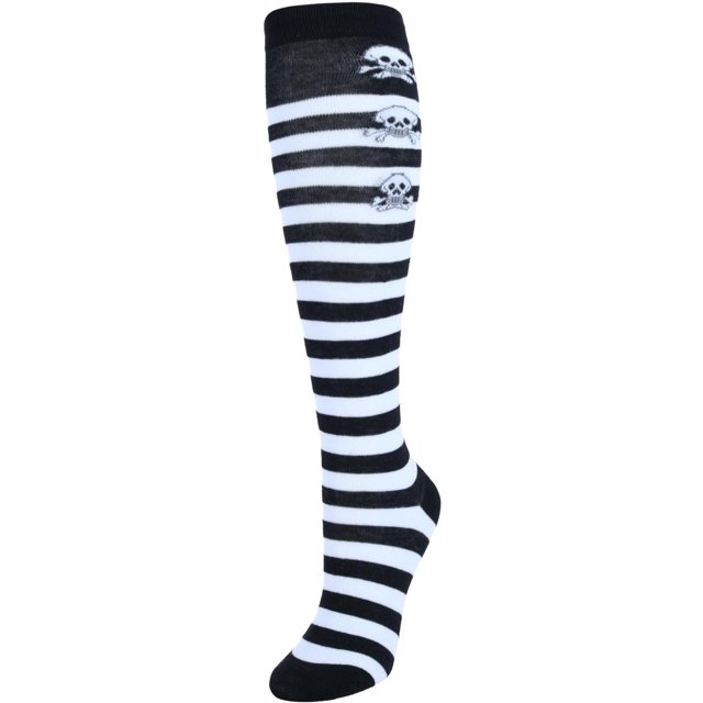 CTM® Gothique Skull Chaussettes Rayées Jusqu'aux Genoux (1 Paire) (Femmes)