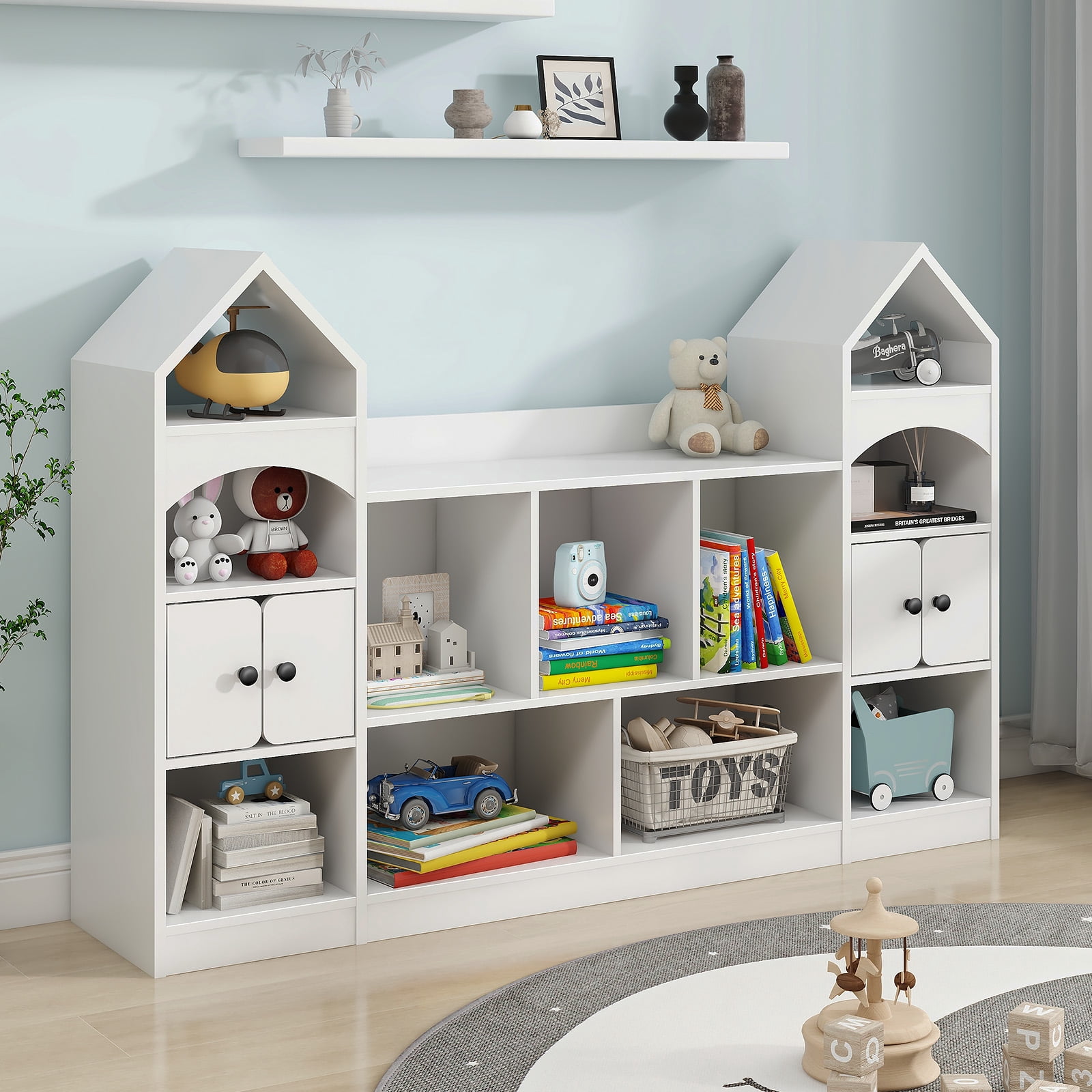 Vabches Kids Bookcase and Toy Storage Organizer, Children Bookshelf, Castle Shape, Playroom Furniture Multipurpose Shelf for Toddlers to Organize Toys and Books Magic Castle, White
