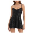 thumbnail image 1 of AherBiu Robe de Soirée pour Femmes à Paillettes Scintillante Tenue de Boîte de Nuit pour Dames Sans Manches à Bretelles Spaghetti Robe Courte à Paillettes, 1 of 5