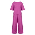 thumbnail image 4 of Tenues d'Été en Coton et Lin 2 Pcs pour Femmes, Ensembles 2 Pcs en Coton et Lin pour Femmes avec Hauts Courts à Bretelles et Pantalons à Jambes Larges, Tenues Décontractées Amples Unies à Col Rond et Manches Courtes, 4 of 6