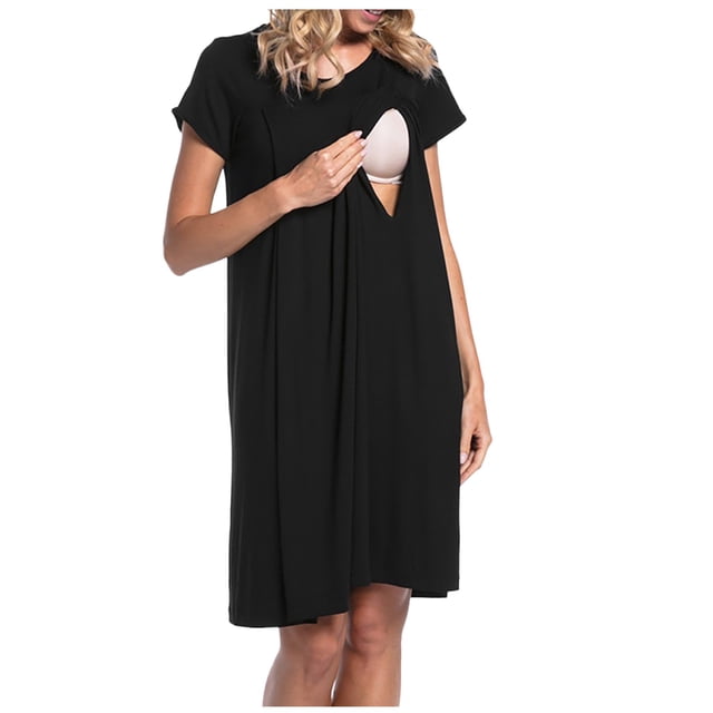 Bwiyojiz Tailles P-TTG Robe d'Été de Maternité Vêtements d'Accouchement pour Femmes Enceintes Manches Courtes Allaitement Ouvert Jupes pour Femmes Robes à Col Rond Vêtements pour Femmes Grande Taille