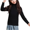 thumbnail image 1 of MeetoTime Kids High Neck Knitted Sweater Solid Color Fall Winter Long Sleeved Base Shirt for Girls, 1 of 3