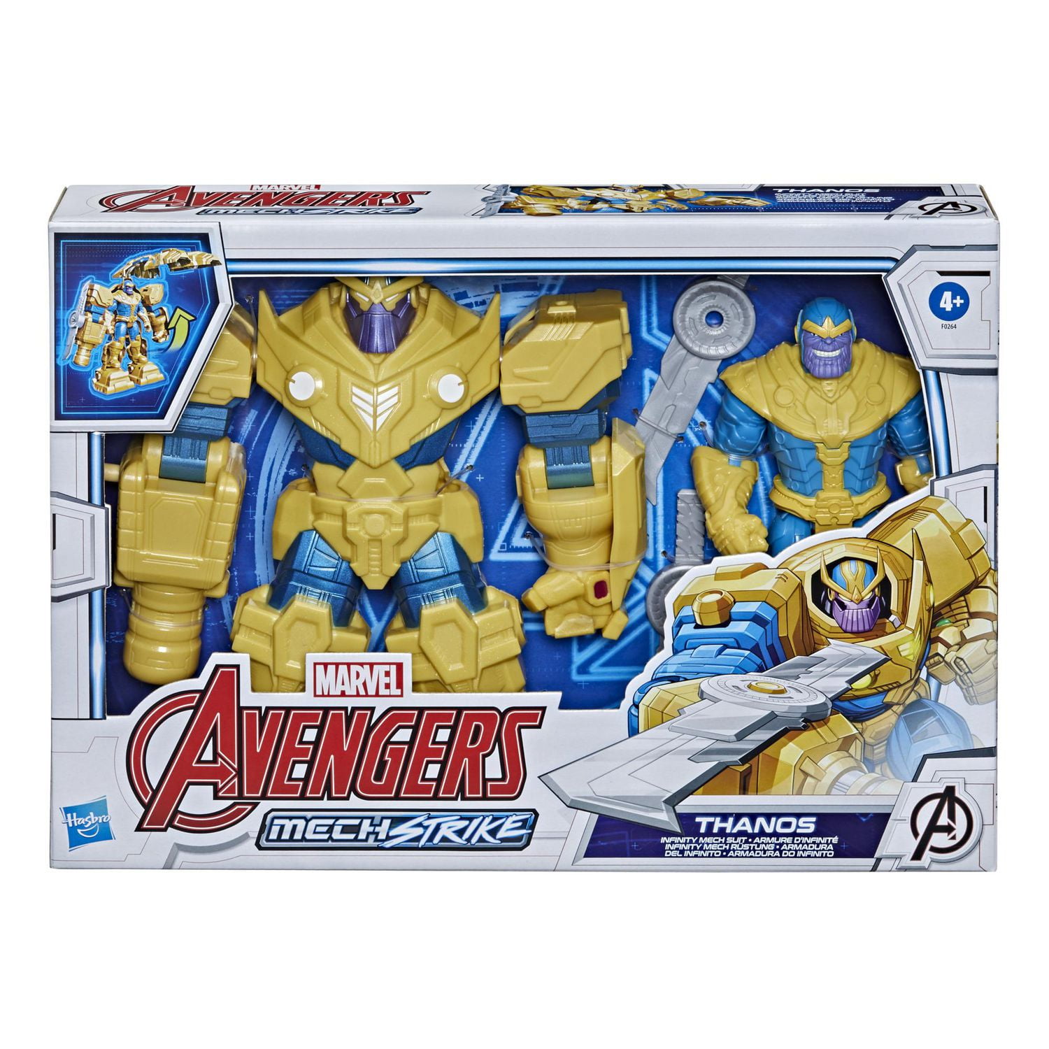 Hasbro Marvel Avengers Mech Strike, figurine articulée de 22,5 cm Thanos Armure d'infinité avec lame rotative, pour enfants, dès 4 ans