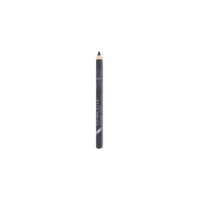 Marcelle Kohl Eyeliner pencil in smoke dark grey with a sharpened tip and matte black barrel featuring white branding and dermatologist association logos, designed for smooth, long-lasting application on the waterline and precise eye definition.