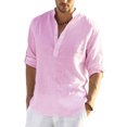 thumbnail image 1 of Wangsaura Men's Casual Shirt Solid Color Long Sleeve Stand Collar Button Tops, 1 of 7