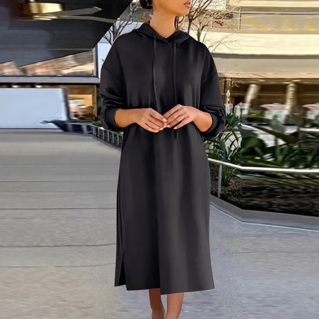 Gspmoly Robes pour Femmes, Robes Décontractées à Capuche avec Cordon de Serrage, Manches Longues, Robes Longues Formelles pour Femmes, Offres de Vacances