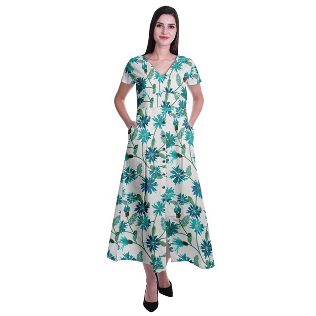Moomaya Robe Longue Maxi pour Femmes à Manches Courtes, Robe Formelle/décontractée avec Poches P-TTG