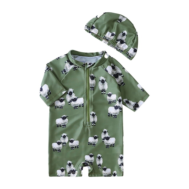 DuoJiaJ Toddler Boy Swimsuit Zipper Rashguard Sunsuit Swimwear Half Zip Up Bathing Suit Size 12-24 Months