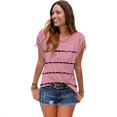 thumbnail image 1 of Nouveau Haut Décontracté pour Femmes à Rayures Imprimées T-Shirt Manches Courtes à Franges Col Rond Blouse, 1 of 7