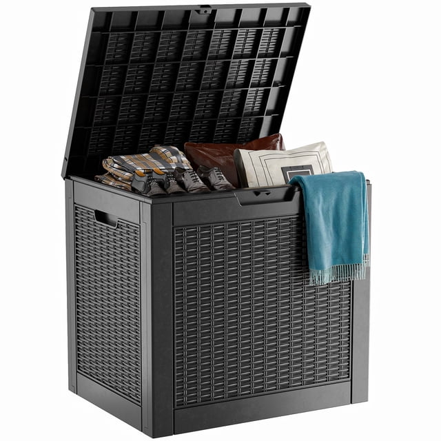 EasyUp Coffre de Terrasse en Résine de 30 Gallons, Coffre de Rangement Extérieur Verrouillable pour Meubles, Outils de Jardin et Rangement d'Outils, Boîtes de Rangement Extérieures Étanches (Motif Noir)
