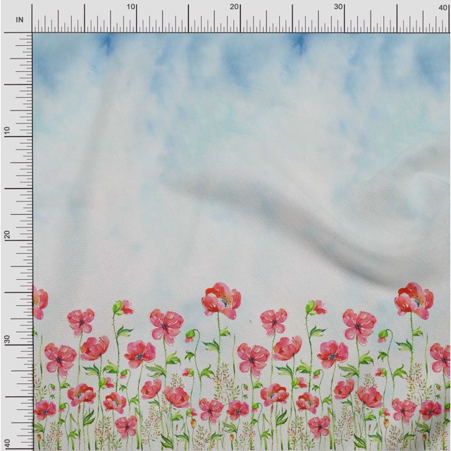 oneOone Cotton Silk Fabric Leaves & Flower Panel Print Sewing Fabric BTY 42 Inch Wide