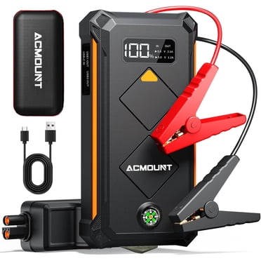 Acmount P110 3000A Portable 12V Car Battery Booster Jump Starter with Jump Leads, LED Flashlight, USB C for 10L Gas and 8L Diesel Engines