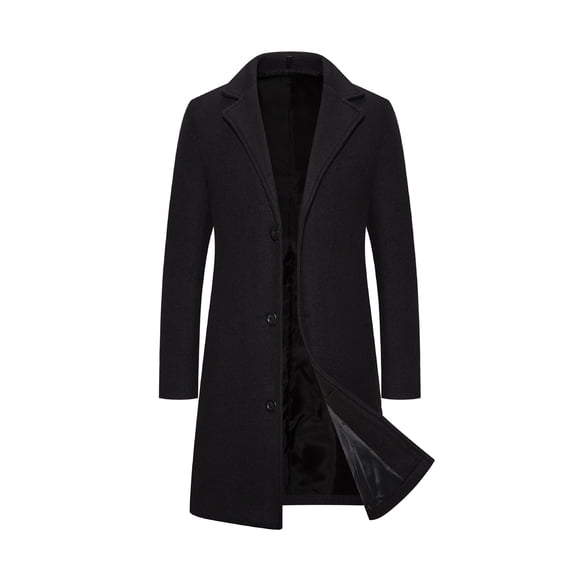 Bellella Men's Overcoat Single Breasted Pea Coats Long Sleeve Trench Coat Casual Notch Lapel Outwear Men Black L