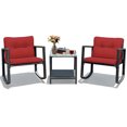 thumbnail image 3 of Costway 3PCS Patio Rattan Furniture Set Rocking Chairs Cushioned Sofa Burgundy, 3 of 9