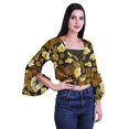 thumbnail image 3 of Moomaya Printed Womens Crop Top Wrap Style Top Wear Ruffle Long Sleeve Casual Summer Blouse, 3 of 5