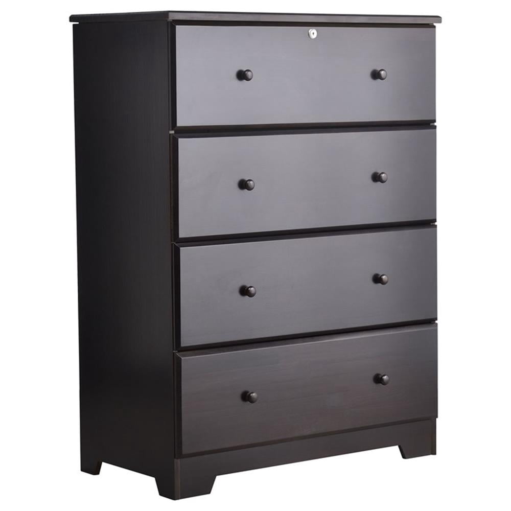 Better Home Products Isabela Commode à 4 Tiroirs en Bois de Pin Massif, Fini Tabac