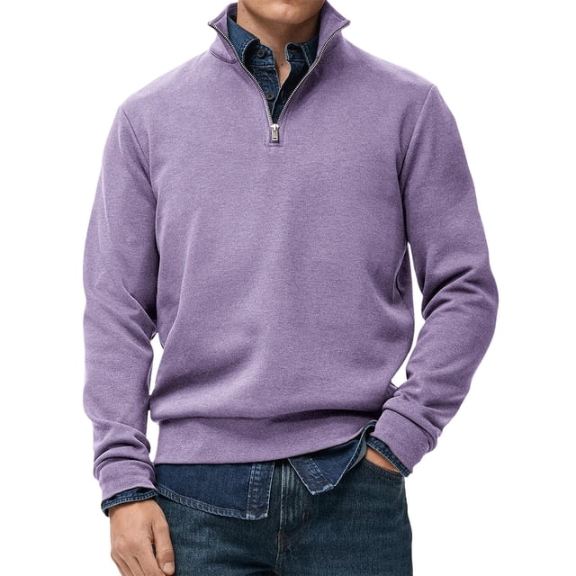 Migroa Essential Men's Quarter-Zip Sweatshirt -Solid Color Stand-Up Collar Design, Multiple Color Options, Premium Casual Wear Under $20, Purple 5Xl