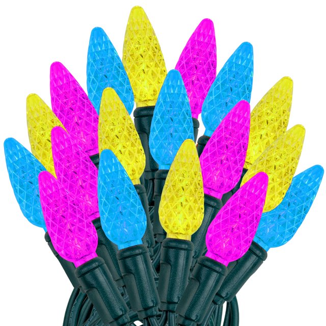 Novelty Lights 24FT 70 LED C6 Easter String Lights, Yellow Teal & Pink
