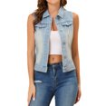 thumbnail image 1 of INSPIRE CHIC Women's Washed Denim Button Sleeveless Vest Jacket with Pockets M Sky Blue, 1 of 5