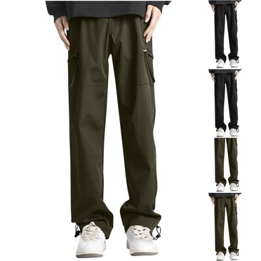 Styesk Men's Pants Men's Solid Color Pocket Work Pants Straight Leg Pants