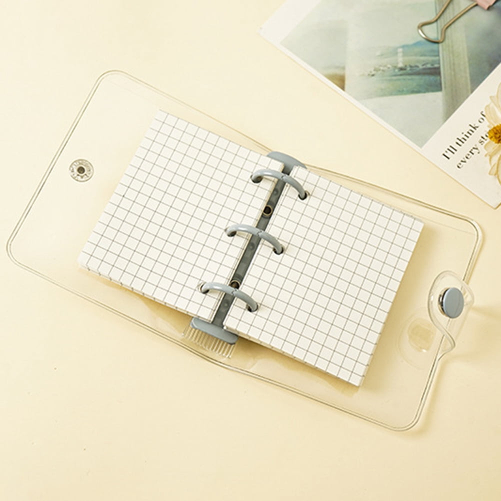 Mini Transparent 3Ring Binder Covers With Grid Inner Page And Binder Pockets Mini Loose Leaf Notebook Binder Clear PVC Binder Cover With Snap Button