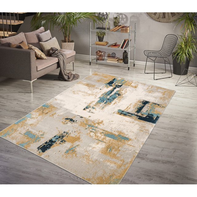 La Dole Rugs Abstract Rustic Minimalistic Modern Turquoise Blue Ivory Orange Mustard Yellow Area Rug Living Room Bedroom Carpet Tapis 3x5 3x10 4x6 5x8 6x9 8x10 9x12