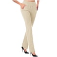 thumbnail image 2 of CFLVAEK Womens Office Flare Pants Casual Tummy Control Drawstring Waisted Slacks with Pocket Solid Color Work Straight Pant Casual Tall Lenth Business TrousersBeige L, 2 of 5