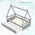 thumbnail image 3 of Gymax Lit Cabane Format Simple avec Tiroir-Lit Toit et Garde-Corps de Sécurité Support à Lattes de Bois Gris, 3 of 10