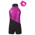 thumbnail image 3 of Miaeowve Justaucorps de Gymnastique à Paillettes pour Filles Enfants Tenues de Danse Sans Manches Combinaison Courte Tremblante avec Couvre-Chef Rose Vif 6, 3 of 7