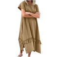 thumbnail image 2 of Ovzne Robes pour Femmes Robe d'Été Robe d'Été pour Femmes à Manches Courtes Imitation Coton et Lin Col Rond Couleur Unie Poches Ourlet Fente Robe Robe pour Femmes Robe Courte Liquidation, 2 of 6