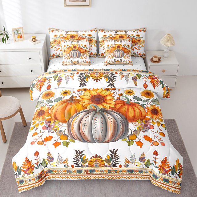 YST Ensemble de Douillette d'Automne pour la Récolte - Ensemble de Literie de l'Action de Grâce à 7 Pcs avec Citrouilles, Très Grand Lit