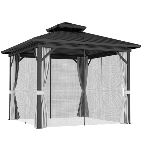 Outsunny Pavillon à Toit Rigide 10 Pieds x 10 Pieds Pavillon Extérieur en Aluminium, Gris Pâle