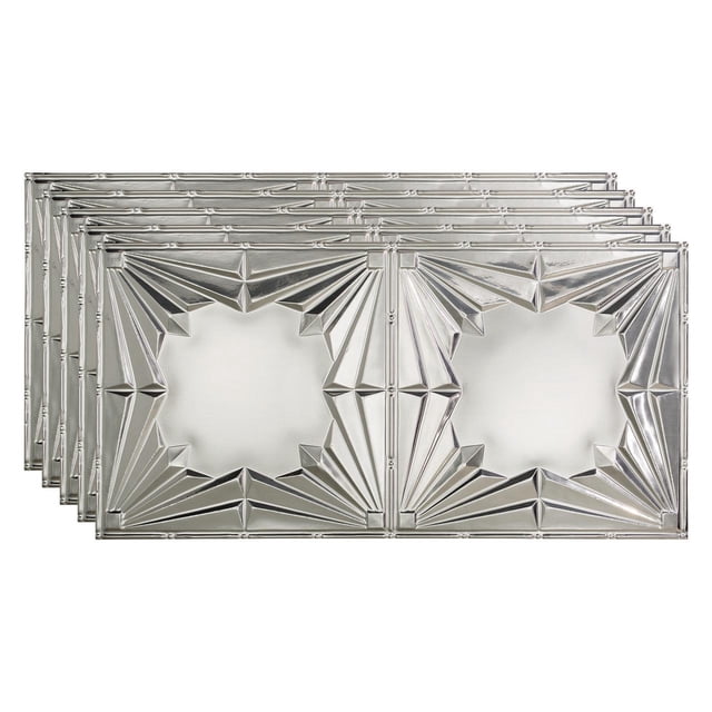 Fasade Art Deco Vinyl Ceiling Panel Brushed Aluminum 2ft x 4ft 5 Pack Glue Up