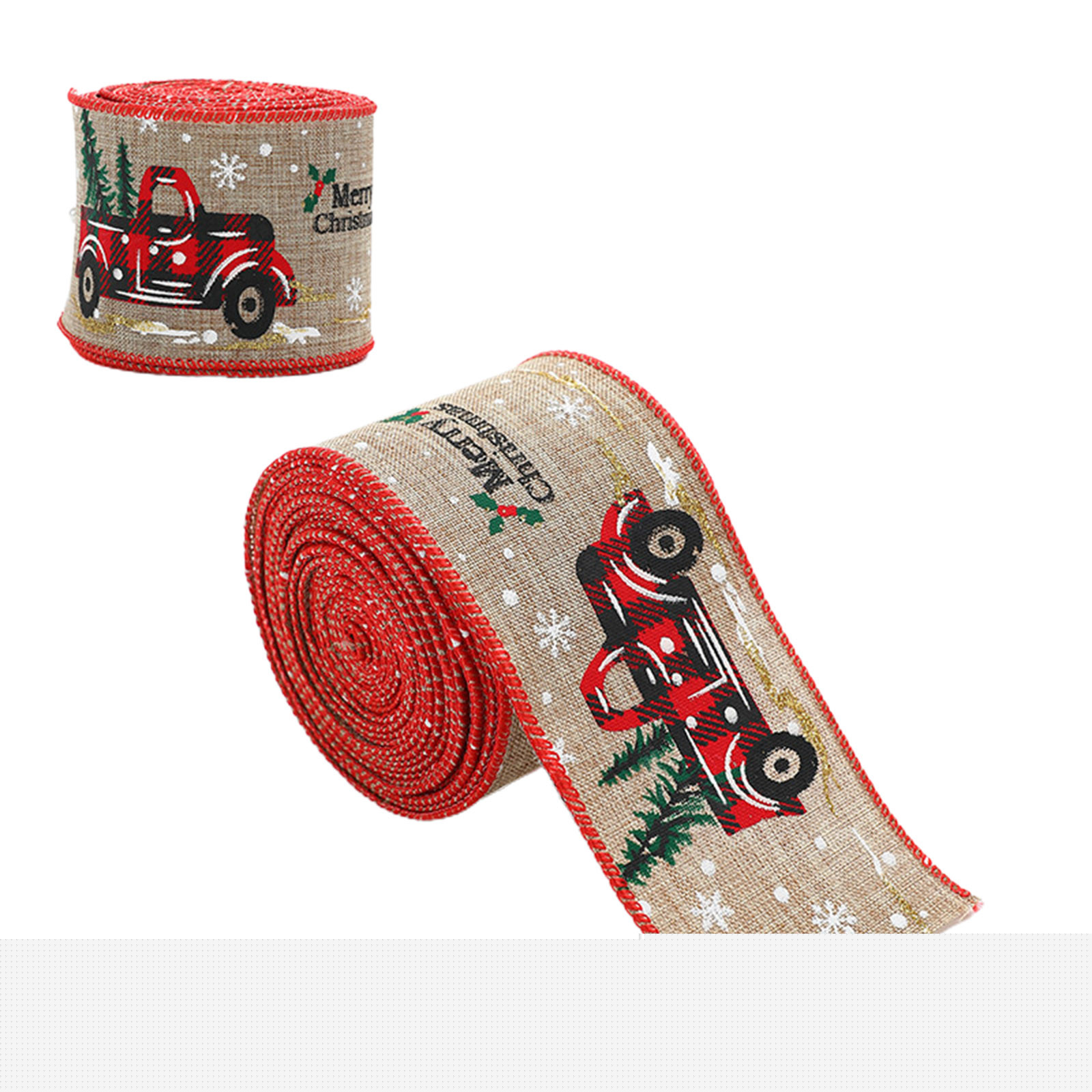 thumbnail image 2 of Vaidha Christmas Wired Ribbon Snowman Santa Claus Xmas Tree Truck Ribbon Plaids Xmas Decorative Gift Wrapping Ribbon For DIY Crafts Wreath Bow, 2 of 3