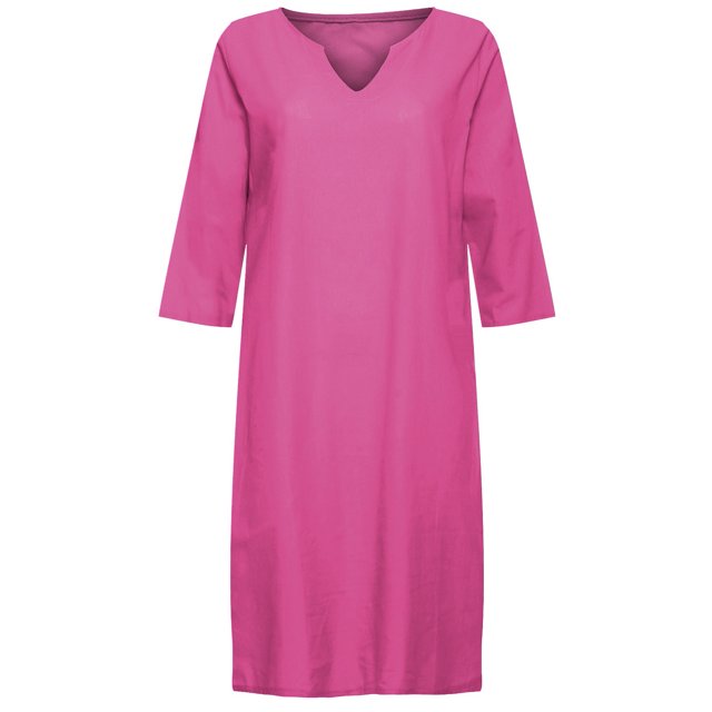 2025 et Robe Décontractée en Lin à Manches Courtes pour Femmes Vacances Semi-Décontractée Femmes Robes pour Femmes Robe Mini à Col en V Robe de Bureau avec Poches Couleur Unie Femmes