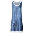 thumbnail image 3 of Pisexur Robe en Denim pour Femme Sans Manches à Col en V, Robe Midi à Fleurs, Décontractée, Fente Latérale, Robe-Chemise en Jean, 3 of 4