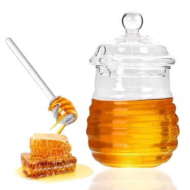 Ynlkorvg Contenants de Rangement Pot de Cire d'Abeille 300 ml Rangement de Cire d'Abeille avec Couvercle et Tige de Mélange Contenant en Verre en Nid d'Abeille pour Confitures et Gelées dans les Cuisines Domestiques