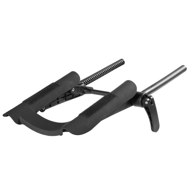 Master Massage Ergonomic Dream™ Massage Table Face Cradle (Extra Durable) in black with padded foam supports, adjustable height, and 180-degree rotation, fitting most massage tables with 8-inch dowel spacing, designed to reduce forehead and cheekbone pressure for ergonomic client comfort.