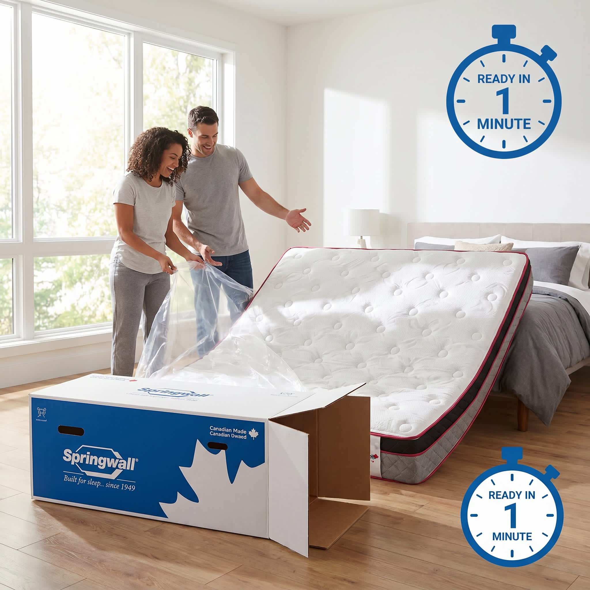 Springwall 13" En peluche Euro Top Pocket Coil Matelas (FAIT FRAIS à chaque fois) Expédié dans une boîte