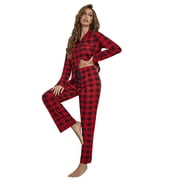 GDREDA Women's Sleepwear for All Seasons Women's Plaid Pajama Sets Long Sleeve Button Down Sleepwear Nightwear Soft Sets Women Pajama Sets pyjamas Red,XL