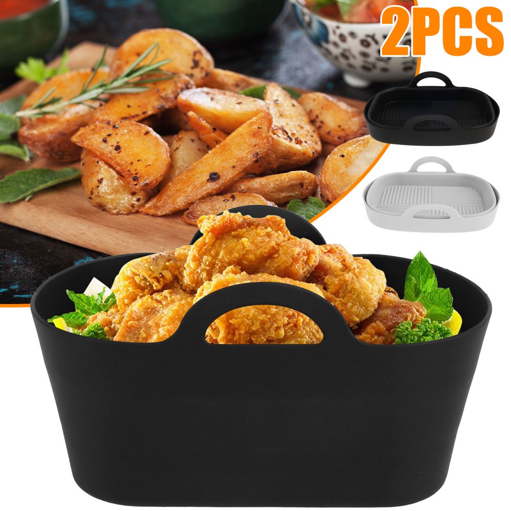 MesaSe 2Pcs Air Fryer Silicone Pot Reusable Air Fryer Liner Rectangle Air Fryer Basket Air Fryer Accessories for 8QT Air Fryer Oven