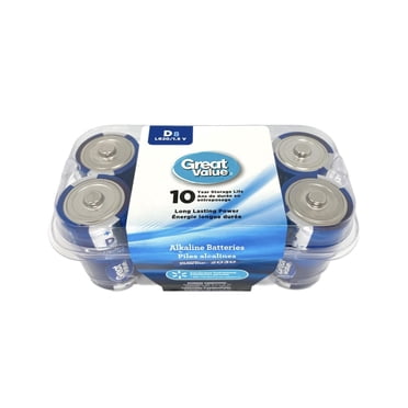 Piles alcalines D LR20/1,5 V de Great Value Paquet de 2, durée de conservation de 10 ans