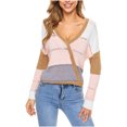 thumbnail image 1 of RKSTN Chandails pour Femmes Mode Décontractée Manches Longues Décontracté Contraste de Couleurs Patchwork Chandail Blouse Chandails d'Automne, 1 of 4