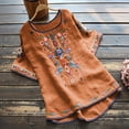thumbnail image 2 of Blouses pour Femmes, T-Shirt Mode Décontracté Ample de Printemps Été pour Femmes, Couleur, Manches Courtes, Col Rond, Hauts Brodés, Blouse en Coton et Lin, 2 of 5