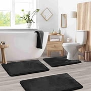 Dvkptbk Bathroom Rugs Sets 3 Piece, Super Absorbent Quick Dry Bath Mats Set, Non-Slip Ultra Soft Carpet Washable Mats with U-Shaped Toilet Rug for for Bathroom, Tub, Shower, Home Decor, Black