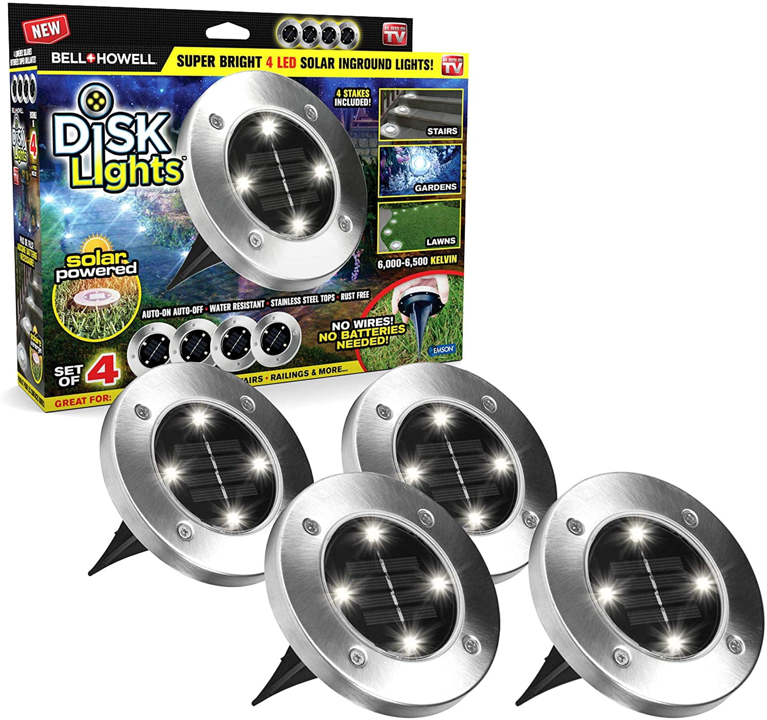 Bell+Howell Disk Lights Heavy Duty Outdoor Solar Pathway Lights