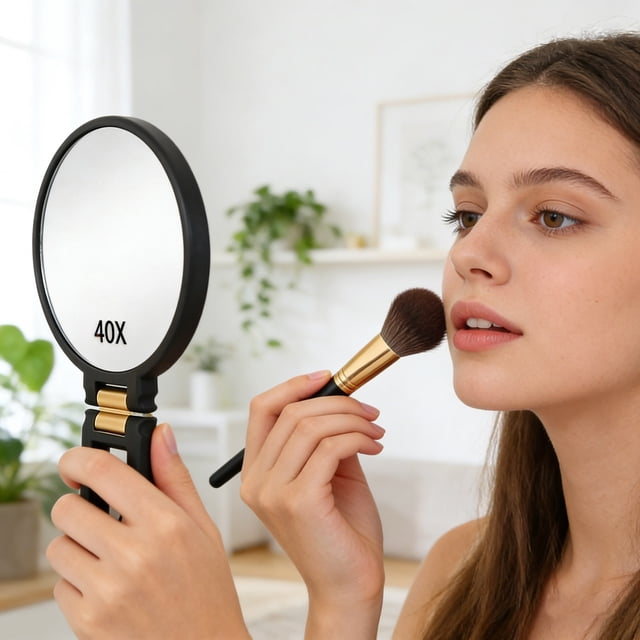 Modern Magnifying for Bathroom with 360° Adjustable and Design 24cm Handheld Wall Tabletop Use 50X for Clear Grooming and Makeup