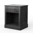 thumbnail image 1 of Gymax Nightstand with Drawer and Shelf Rustic Wooden Bedside Table Bedroom Black, 1 of 10